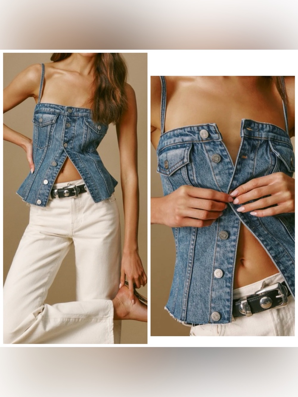 Reformation Coco Denim Bustier Tank Top Colorado Wash Festival Jean Size 8 NEW!